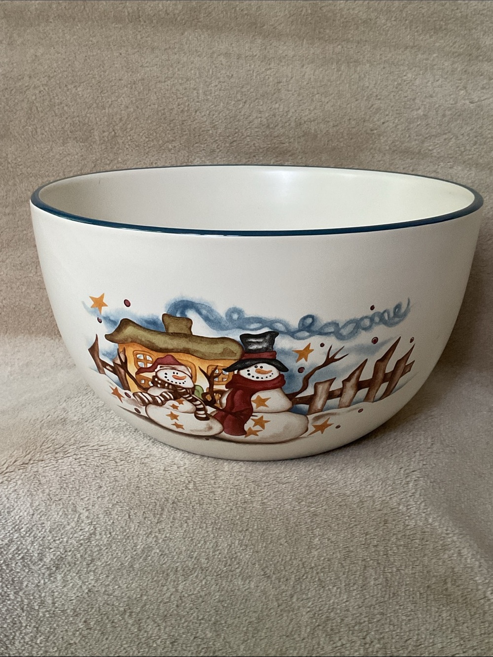 Steward Earthworks 2002 Starry Night 91/8” Snowman Lg Bowl  HC Accents